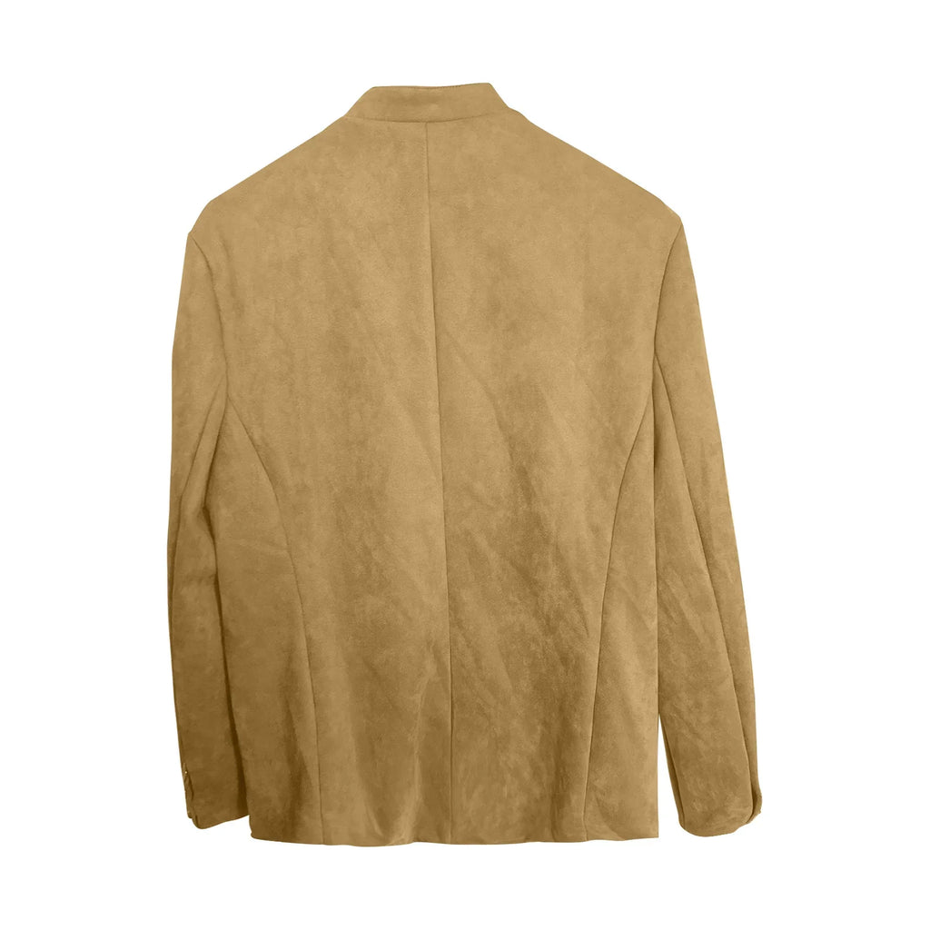 Autumn Winter Men'S Casual Blazer Jacket Stand Collar Long Sleeve Solid Color Single Breasted Button Fashion Jackets