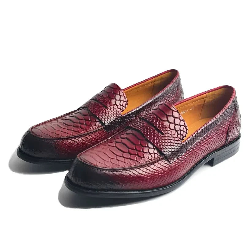 Premium Men's Snake Print Penny Loafers Handcrafted Genuine Leather Slip-On Driving Shoes Business Casual & Formal Footwear