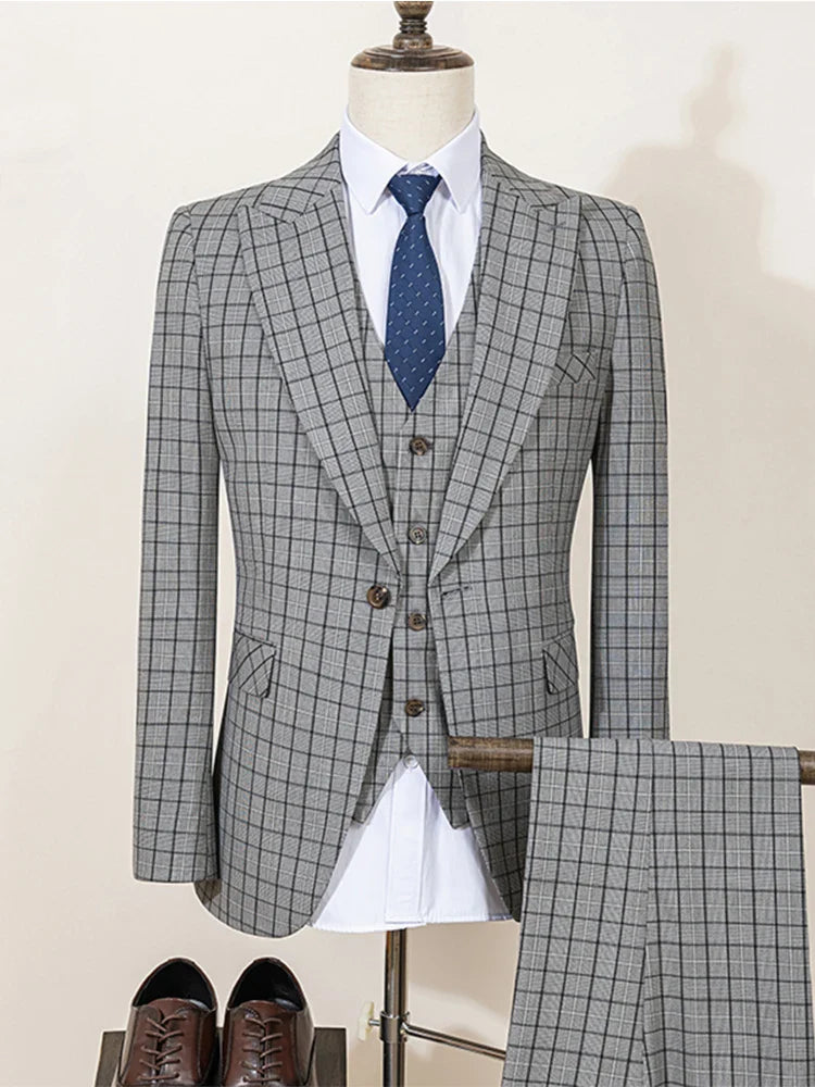 High Quality Plaid suit Formal Business Office Men's Suits Fashionable and Casual evening gown