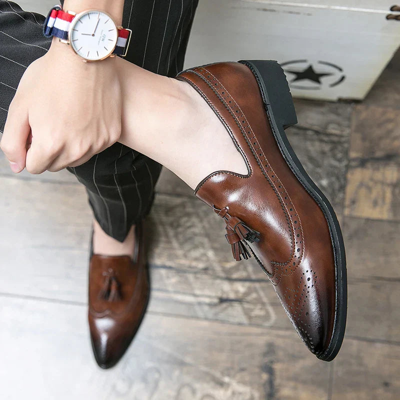 Dress Shoes Men Tassel Formal Leather Shoes Male Classic Social Casual Business Brogue Shoes Wedding Party Leather Loafers Male