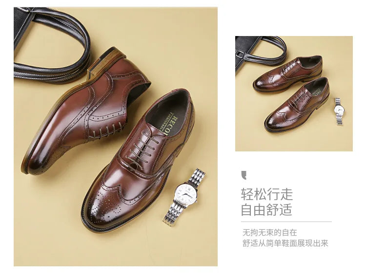 Autumn New Genuine Leather Business Dress Shoes Men Carved Brock Men's Shoes Leather Office Gentleman Oxfords Shoe