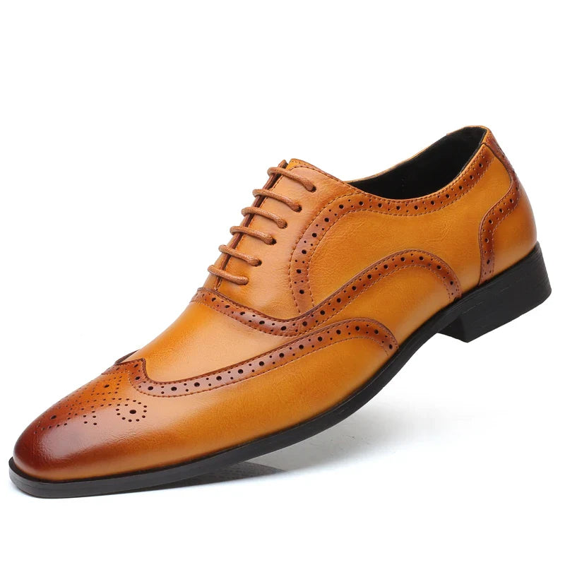 Men's Retro Business Leather Shoes – Genuine Leather Formal Lace-Up, Brown/Black, EU 40–48