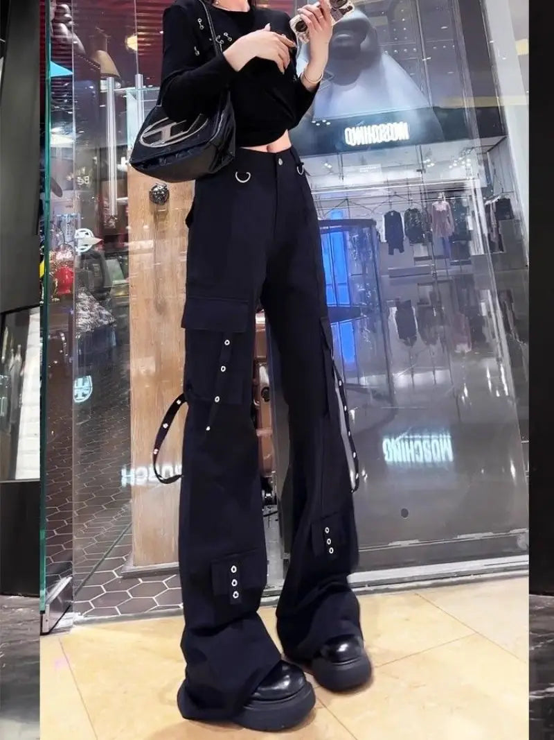 بنطلون جينز نسائي بخصر عالٍ وتصميم بيل بوت بتصميم داكن