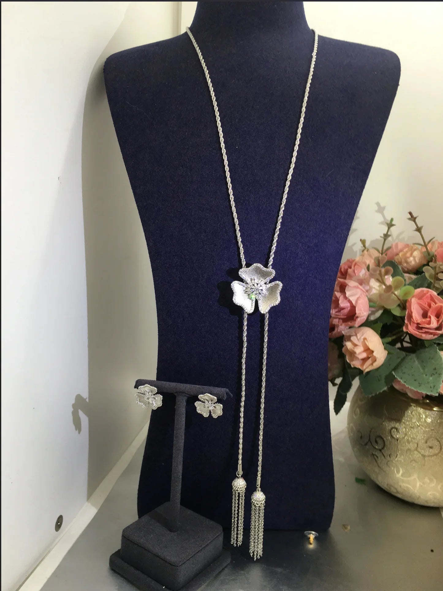 Trendy Fashion2PCS Luxury  flower Indian Jewelry Sets For Women Wedding Party Indian Dubai Bridal jewelry Set