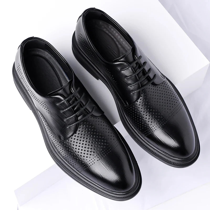 Men's Formal Leather Shoes Lace Up Breathable Non-slip Rubber Sole Lightweight Comfortable Dress Shoes Office & Special Occasion