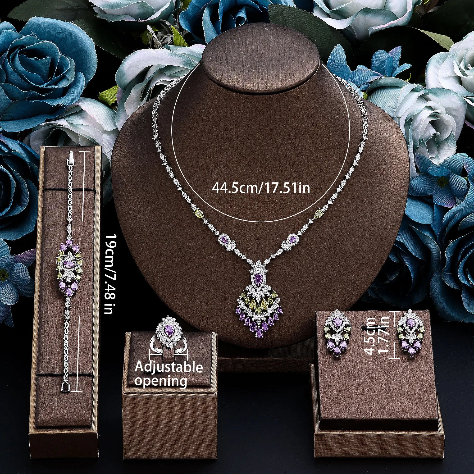 2024 Elegant Wedding Jewelry Set for Women Dubai UAE Bridal 4-piece Jewelry CZ Zircon Tassel Necklace Earrings Set