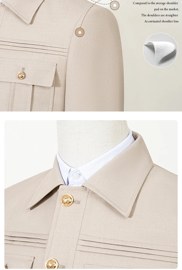 Slim fitting Men's Suit thin version Classic Fit Single Breasted Multiple pockets Solid Color Casual Business