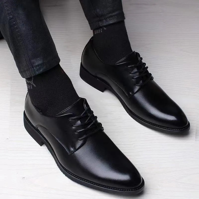 Men’s leather dress shoes business casual formal pointed toe spring autumn black