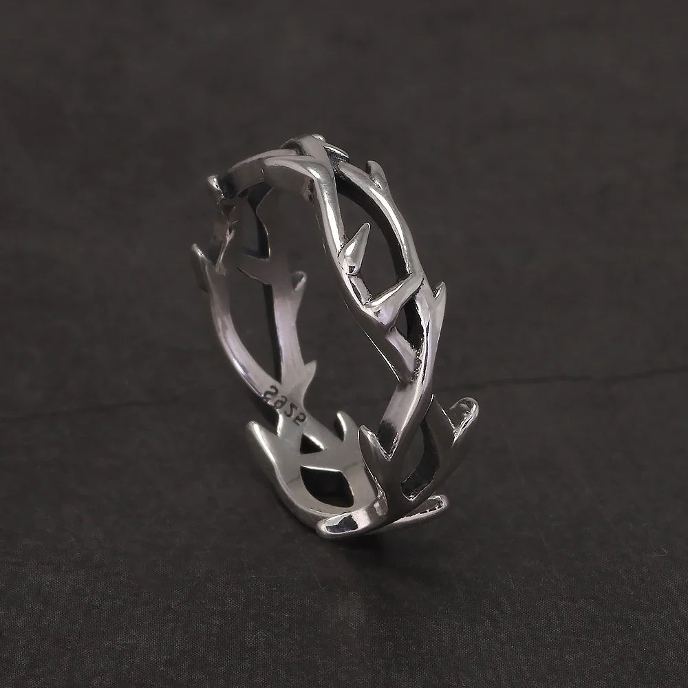 خواتم الأزواج من الفضة الإسترليني عيار 925 بتصميم Gothic Thorn للنساء والرجال، خاتم إصبع مدبب ريترو بانك رائع قابل للتعديل، مجوهرات هيب هوب Y2k