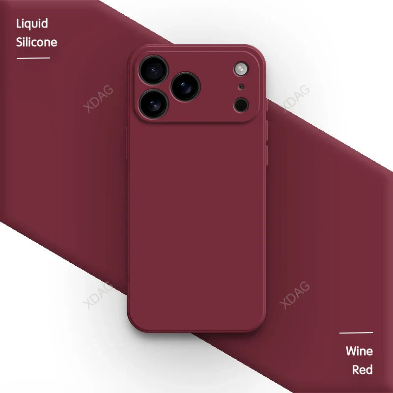 جراب هاتف أصلي من السيليكون السائل لهاتف iPhone 17 Pro Max Air 17Pro 17Max 5G بحافة مستقيمة وحماية للعدسة غطاء خلفي ناعم أساسي