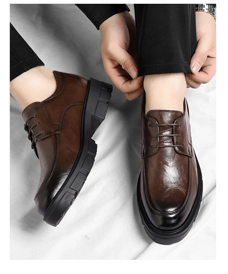 Men Dress Elevator Shoes Platform Breathable Lift Casual Business Luxury Genuine Leather Heightening Shoes5/8/10CM Taller Male