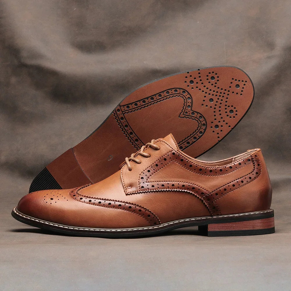 Men’s Formal Brogue Dress Shoes – Genuine Leather Oxford Style Classic Business Footwear