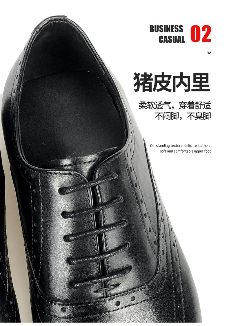 New  Genuine Leather Shoes Men Business Dress Formal Shoe British Carved Cowhide Top Layer Leather Shoes