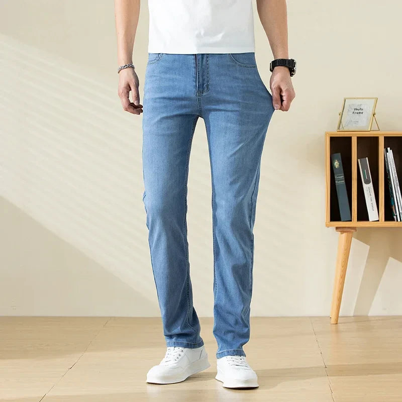Summer Thin Mens Clothing Cowboys Slim Straight Jeans Men Denim Pants Casual Regular Fitness Men's Trousers Light Blue 2026 Y2K