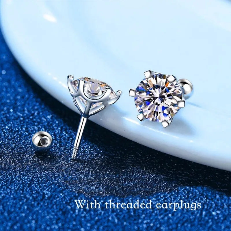 0.5-2ct Moissanite Screw Stud Earrings D Color 925 Sterling Silver Diamond Earrings For Women Wedding Fine Jewelry