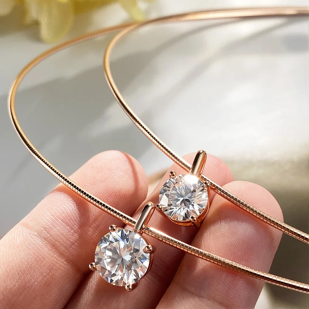 Round Brilliant Cut 2/3/4ct Solitaire Moissanite Pendant Necklaces Women s925 1.5mm Solid Choker Big Diamond Neck Chain