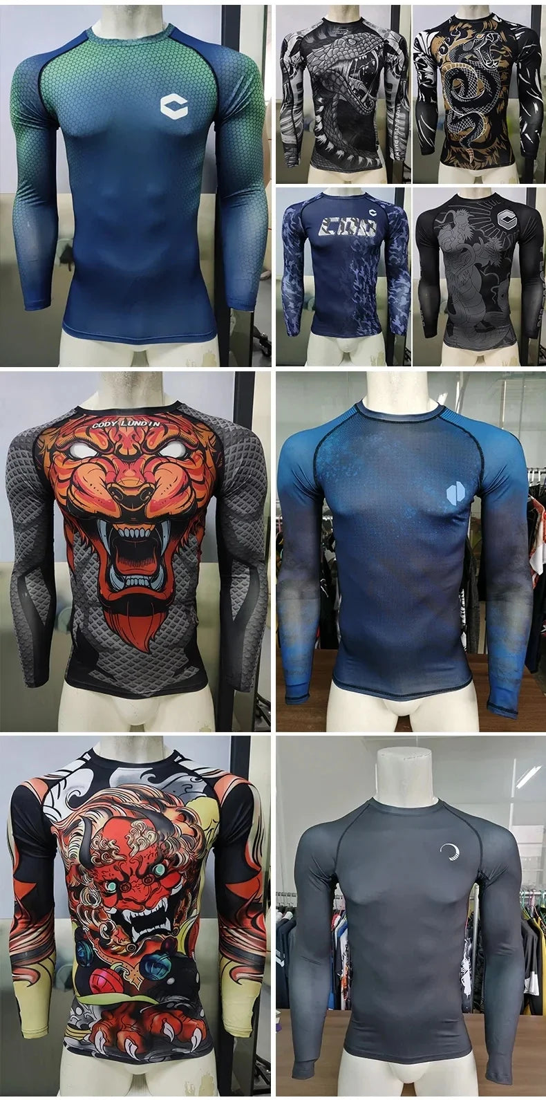 Men's MMA BJJ Rashguard Brazilian Jiu-Jitsu No Gi Grey Compression Gym Shirts Westling Martial Art Training T Shirt