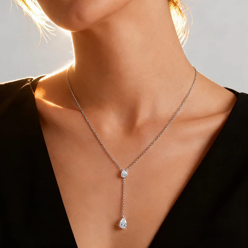 18k Plated Pear Cut All Moissanite Necklace Pendant 2 Gems Luxury Water Drop Jewelry Women Girls Real 925 Sterling Silver