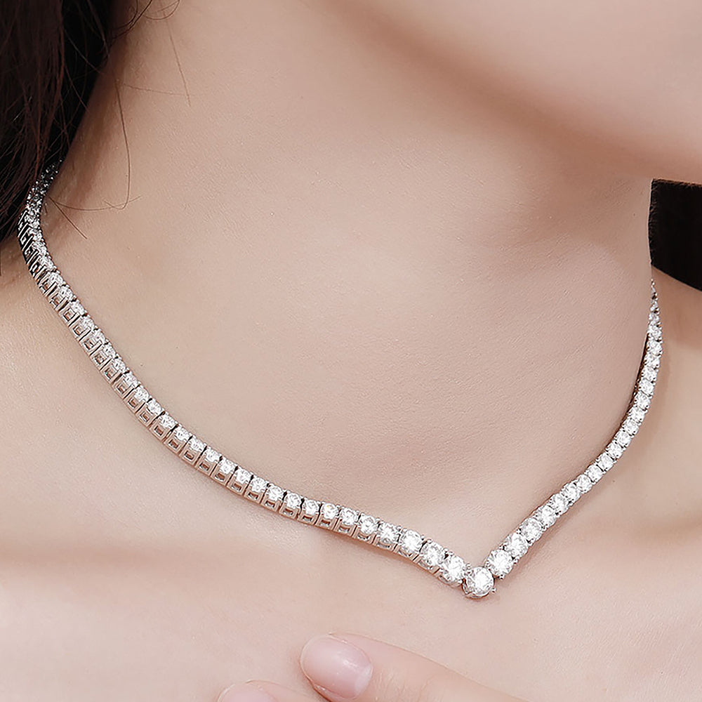 Luxury V-shaped All Moissanite Diamond Tennis Necklace Certified For Women 925 Sterling Silver Choker Bride Collarbone Necklaces