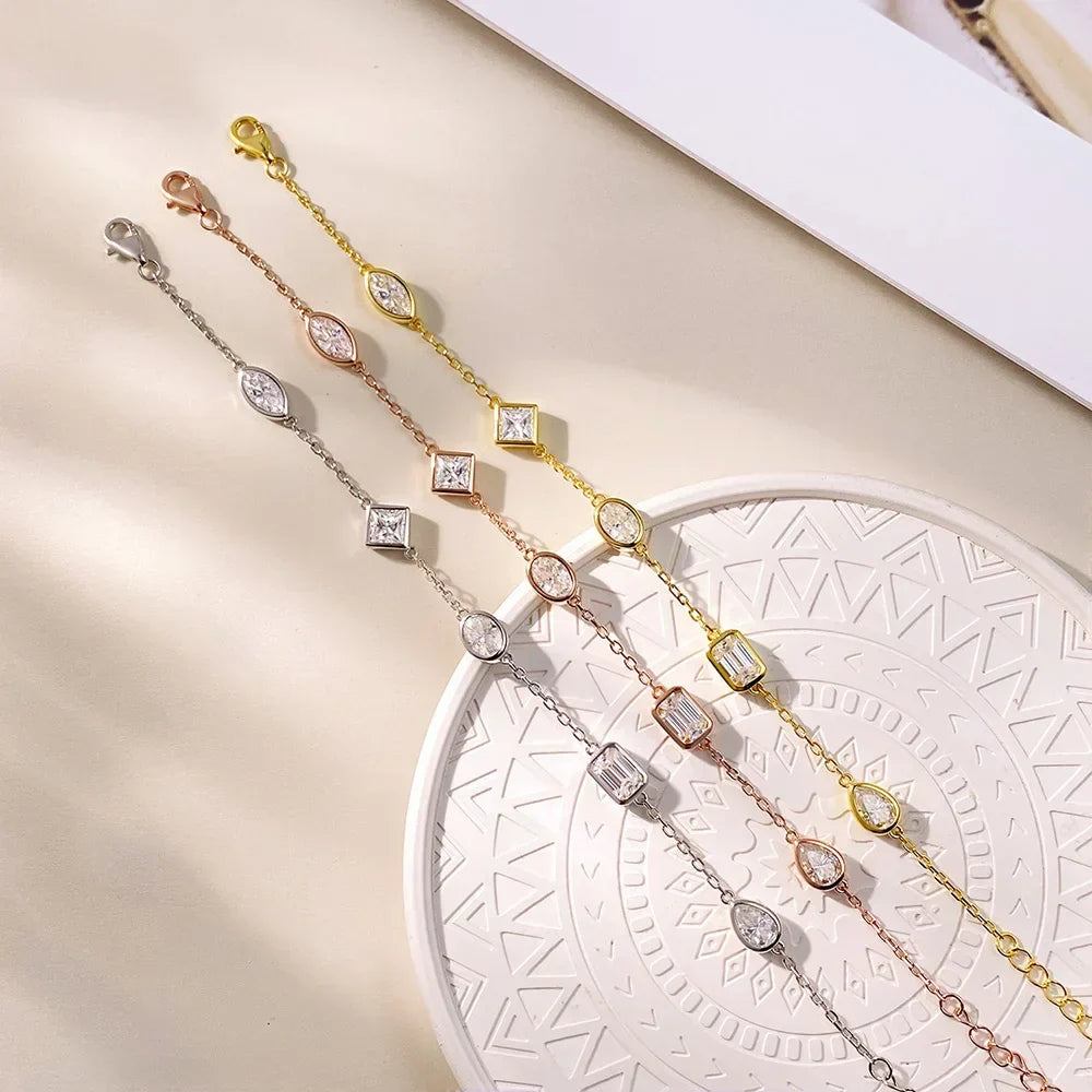 Multi Shape Moissanite Bracelets for Women S925 Silver  Certified Pear/Oval/Marquise/Princess Cut Diamond Wrist Chain