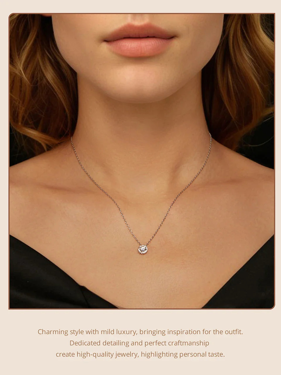 925 Sterling Silver Round Halo Moissanite Necklace, White Gold Plated Classic Elegant Necklace Engagement Jewellry Gift