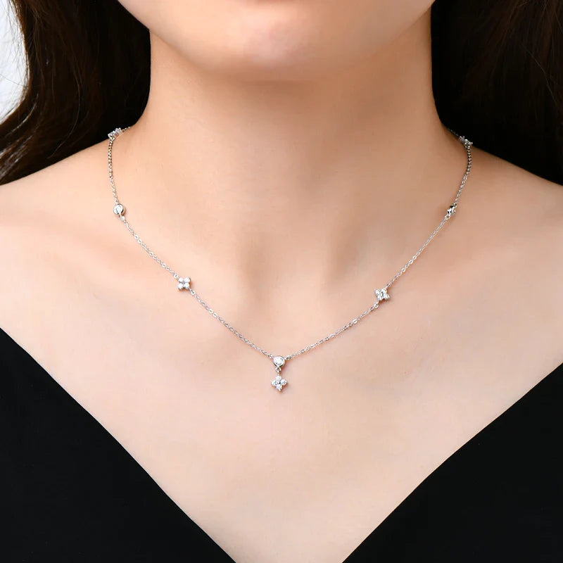 Moissanite Necklace Bracelet Earring 925 Sterling Silver Four Leaf Flower Pendant Moissanites Jewelry Set For Wedding Gift