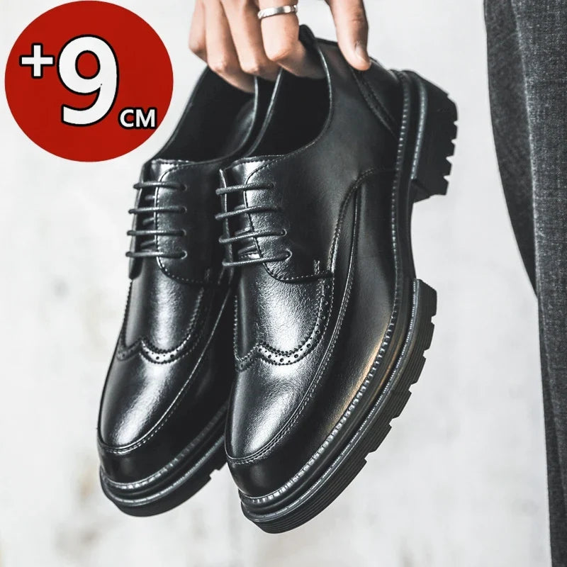 Big Size Men Height Increaseing Dress Brogue Shoes Gentleman Suit Elevator Shoes Oxford Invisible Heel 4/7/9CM Wedding Man Shoes