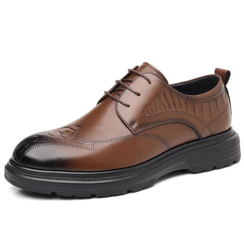 2026 Summer New Men's Cow Leather Oxford Shoes Hollow Out Formal Business Dress Shoes Male Non-slip Fashion Platform Shoe Man