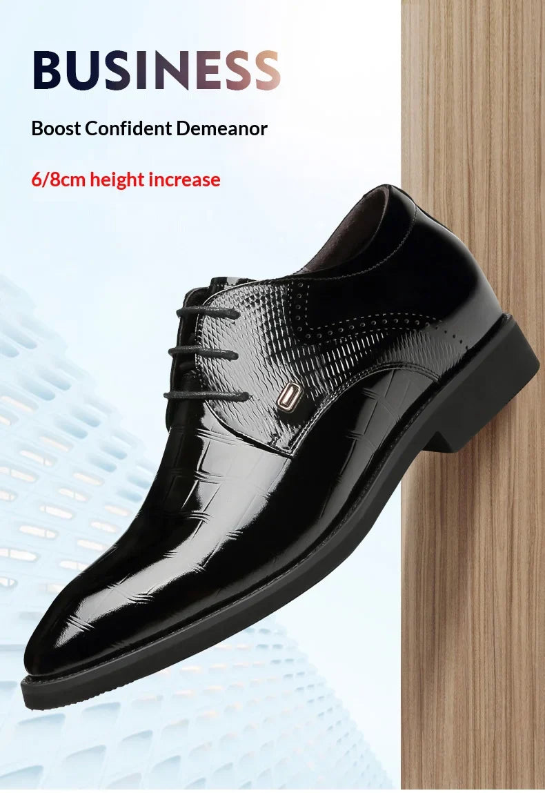 Mens Elevator Shoes 6/8CM Height Increase Invisible Hidden Formal Oxford Derby Leather Dress Shoes for Wedding Business Lace Up