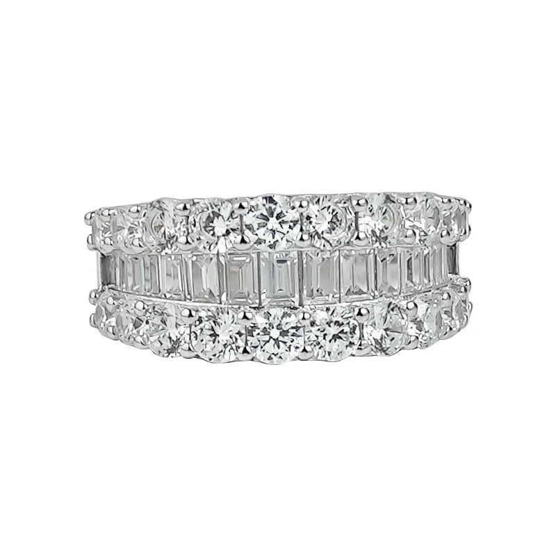 Wide T-shaped diamond ring for women, cool style 925 silver index finger ring, niche design, light luxury daily layering