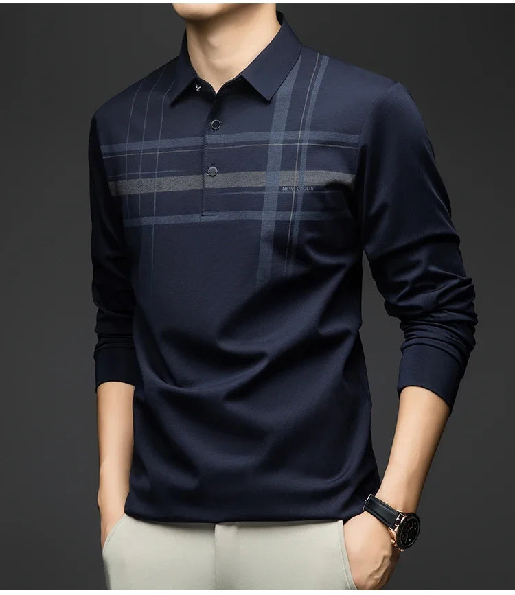 Polo T Shirt for Man 2026 Formal Business Slim Long Sleeve Tshirt Men Casual Loose Stripe Shirt for Man Designer Clothes