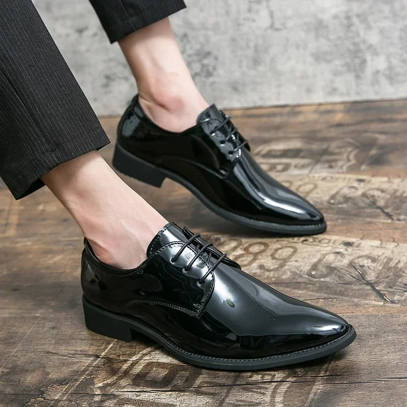 Men's Patent Leather Oxford Shoes with Mirror Finish – Formal Dress Shoes EU 40–48