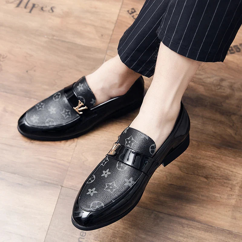 Men’s British Business Genuine Leather Slip-On Shoes for Adults in Black