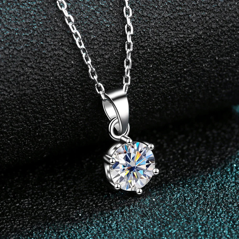 1ct 2ct Moissanite Necklace for Women Wedding Jewelry with GRA 925 Sterling Sliver Plated White Gold Diamond Necklace