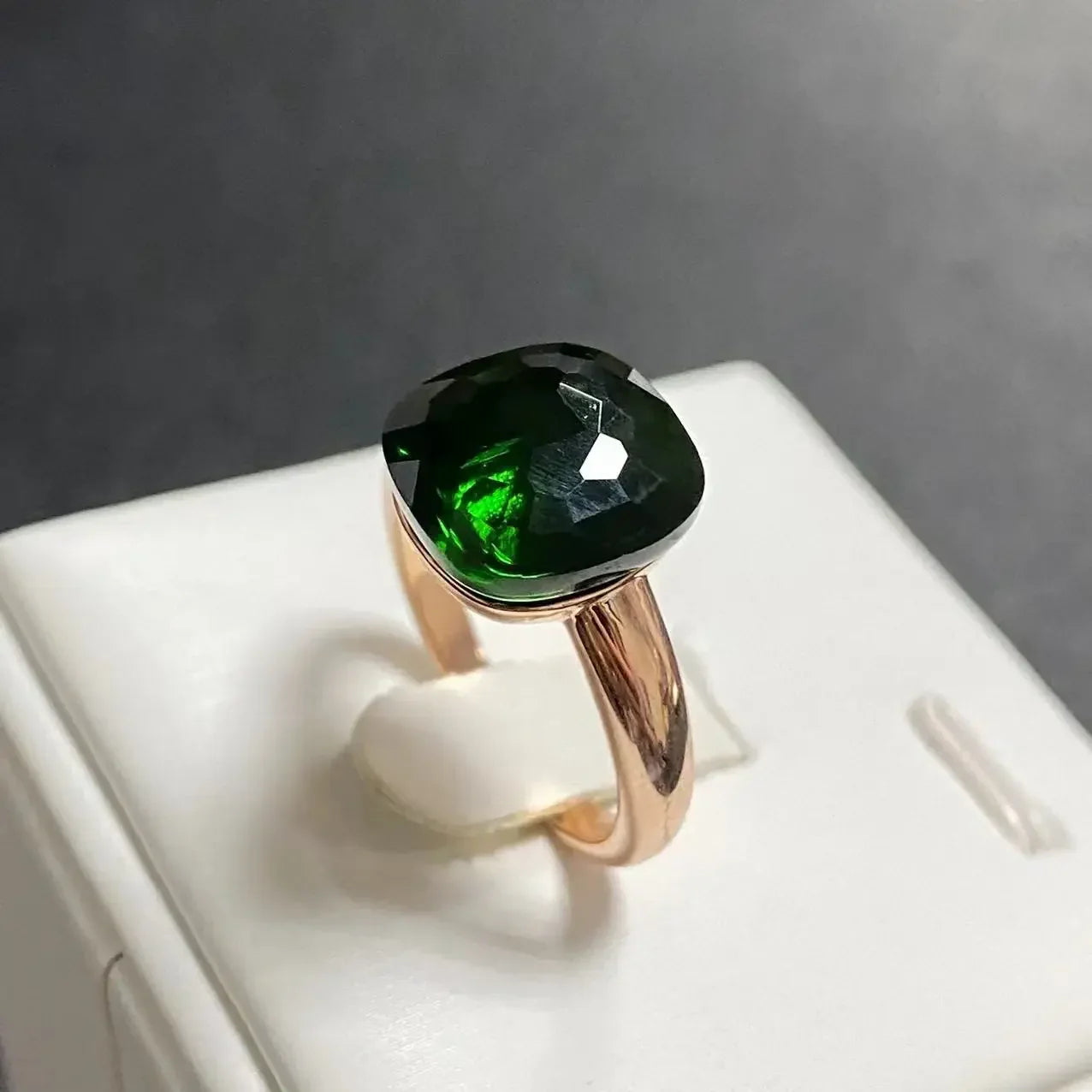 Trendy 12.6mm Flat Rose Gold Ring 35 Candy Colors Green Amethyst Turquoise Crystal Jewelry Gift for Women