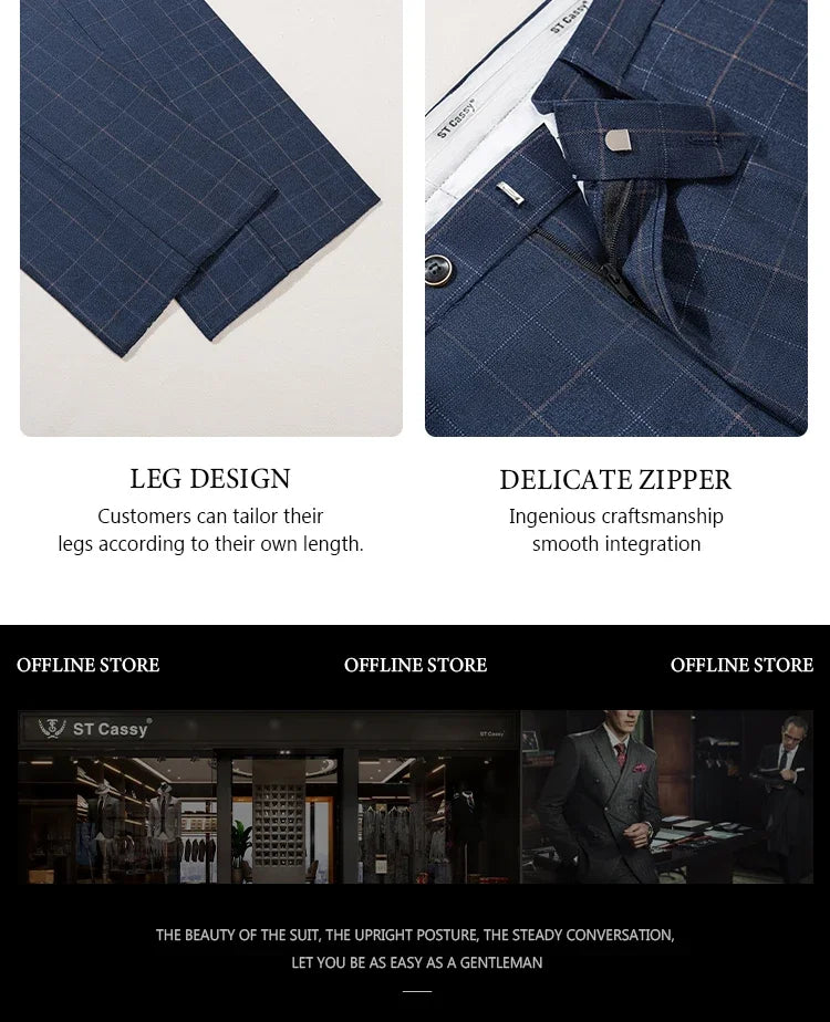 High Quality khaki Plaid suit Formal Business Office Men's Suits Fashionable and Casual evening gown
