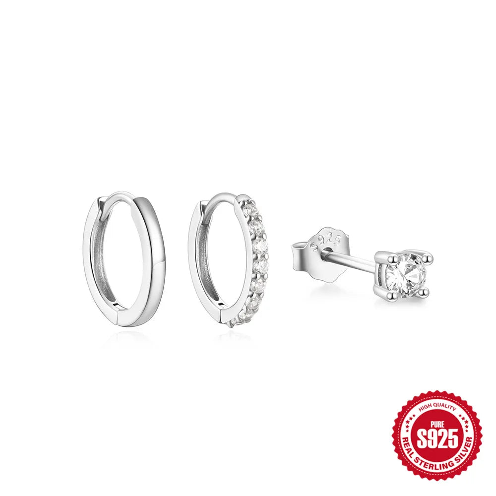 925 Sterling Silver 3PCS Zircon Double Layer Hoop Earrings For Women Minimalism Ins Earrings Fine Jewelry Party Gift