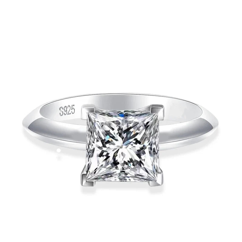 1ct 2ct Princess Cut Moissanite Lab Diamond Ring For Women 925 Sterling Silver Pass Diamond Test Bands Party Wedding Rings