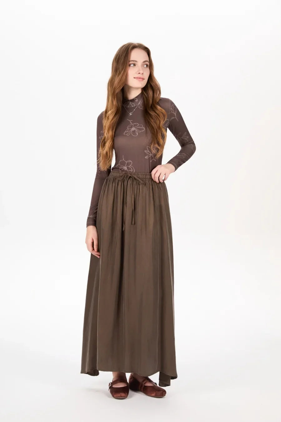 AW25 super soft high quality expensive cupro collection shirt + slip dress + skirt + print mockneck woman matching set