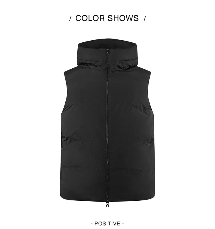 Down Vest Men Three-Resistant Loose Hooded Outerwear 2024 New Winter Stacking Solid Color Versatile Sleeveless Top