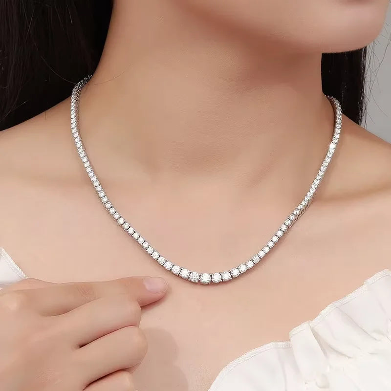 3 Claw 0.4CT 4.5mm Gradient Full D Color Moissanite Diamond Tennis Necklace for Women 925 Silver GRA Certified Neck Chain