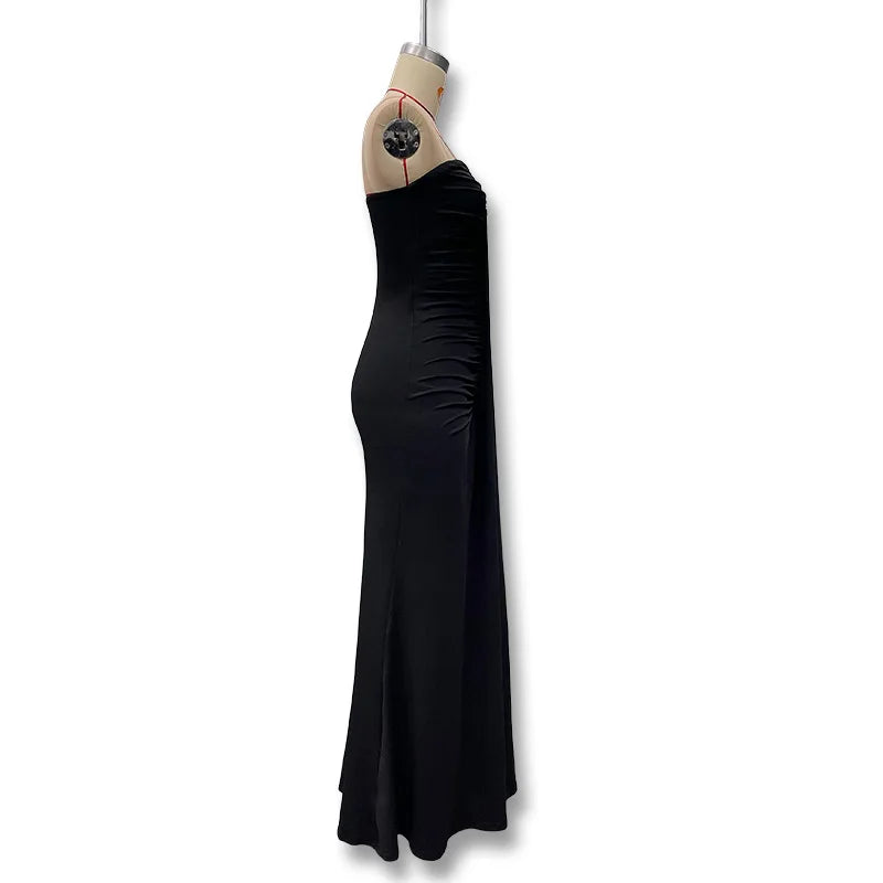 2026 Elegant Strapless Dress Women Classic Patchwork Ribbon Ruched Sexy Birthday Party Skinny Stretch Chic Clubwear Vestidos