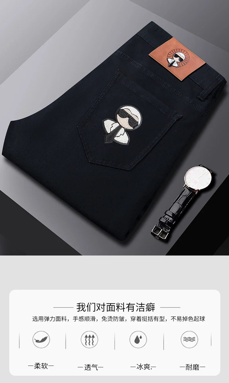 Fashion Men Jeans Stretch Straight Leg Casual Slim Fit Denim Pants Male Brand Luxury Design Business Classic Trousers