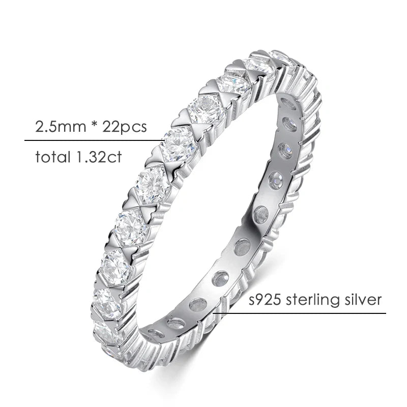2.5mm D VVS1 Moissanite Eternity Band Rings for Women GRA Certified Jewelry 925 Sterling Silver Engagement Wedding Ring