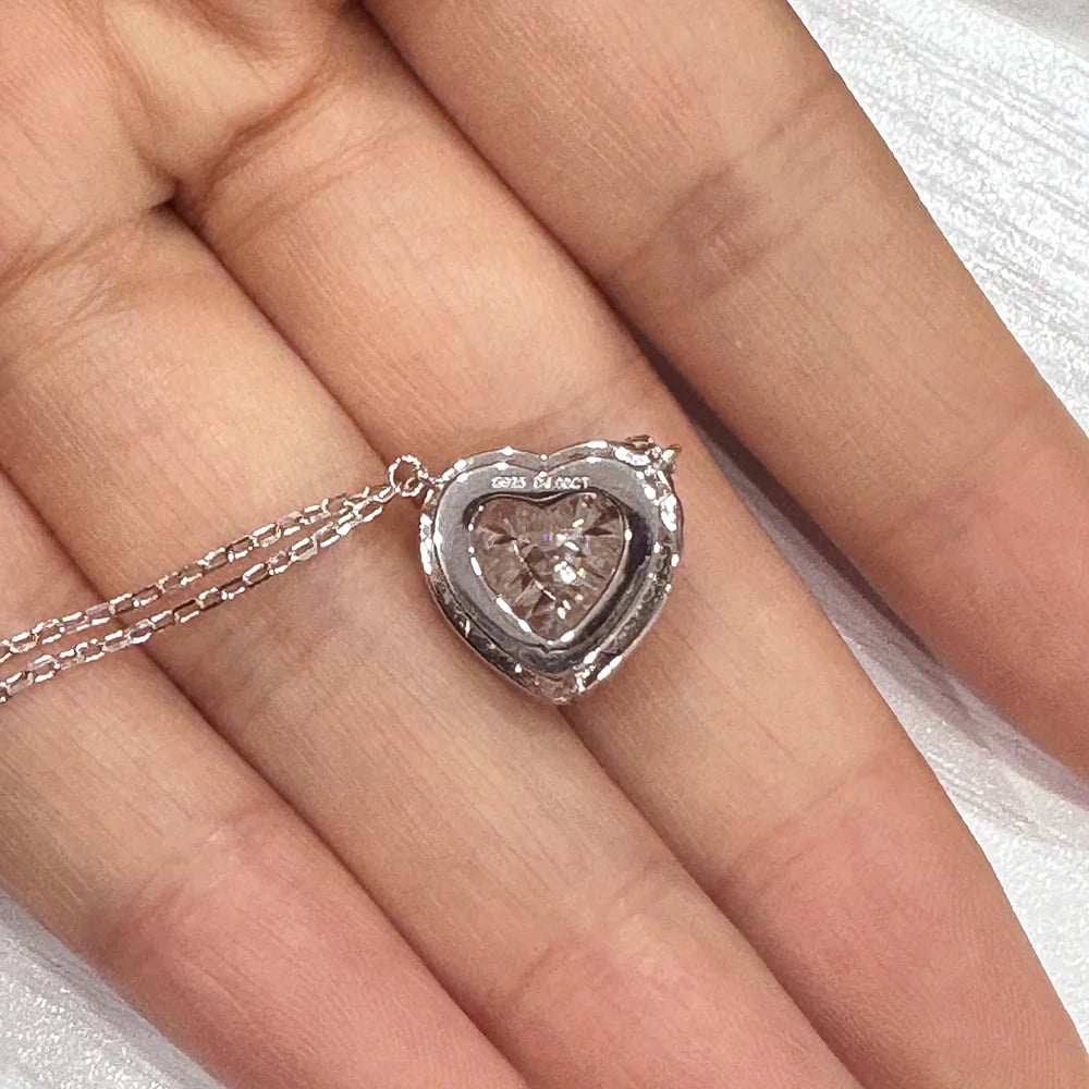 1-4CT Full Moissanite Pendant Necklace With  Certificates Heart Cut Halo Diamond Necklaces For Women 925 Silver Fine Jewelry