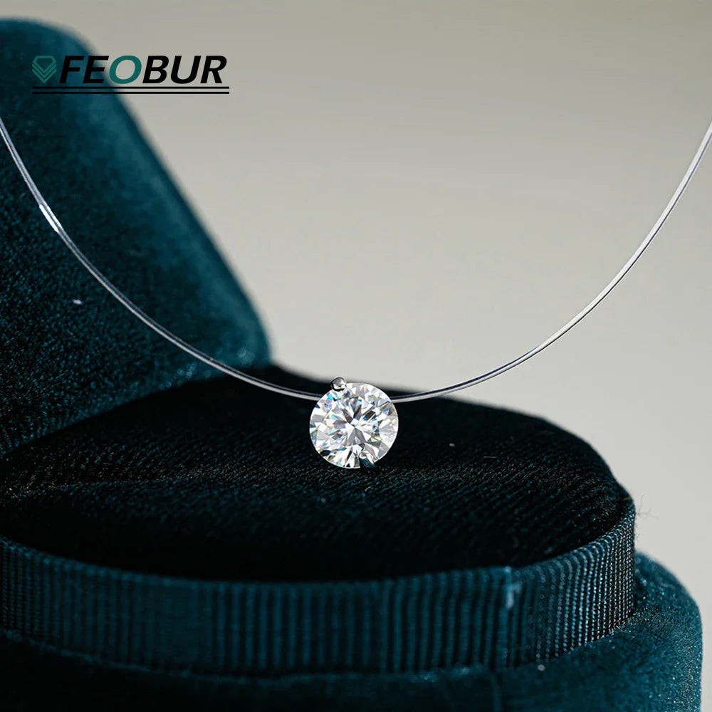 Certified D VVS1 0.5-5CT Moissanite Pendant Necklace for Women Diamond Transparent Fishing Line Chain Party Jewelry S925 Silver