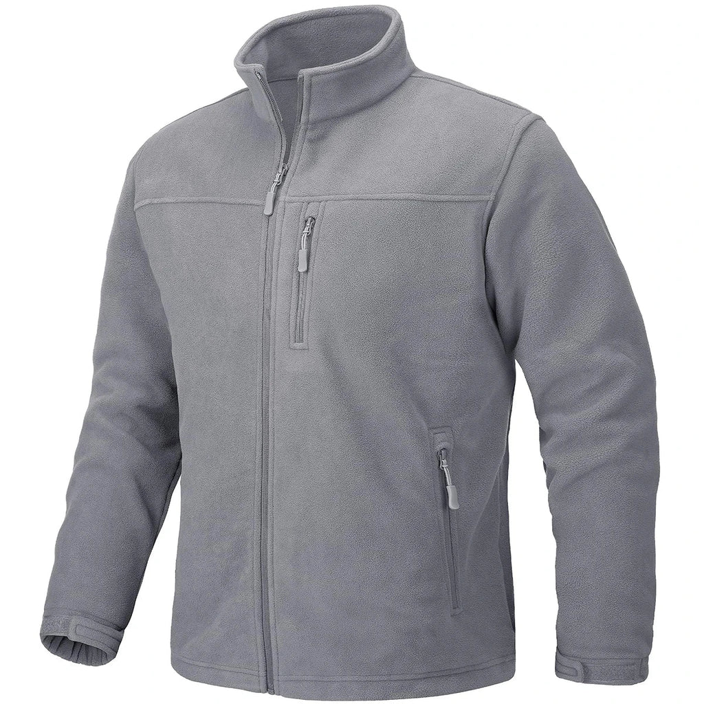 Men's Thermal Warm Fleece Jacket Stand Collar Full Zip Windbreaker Multiple-pockets Outerwear Working Hiking Coat
