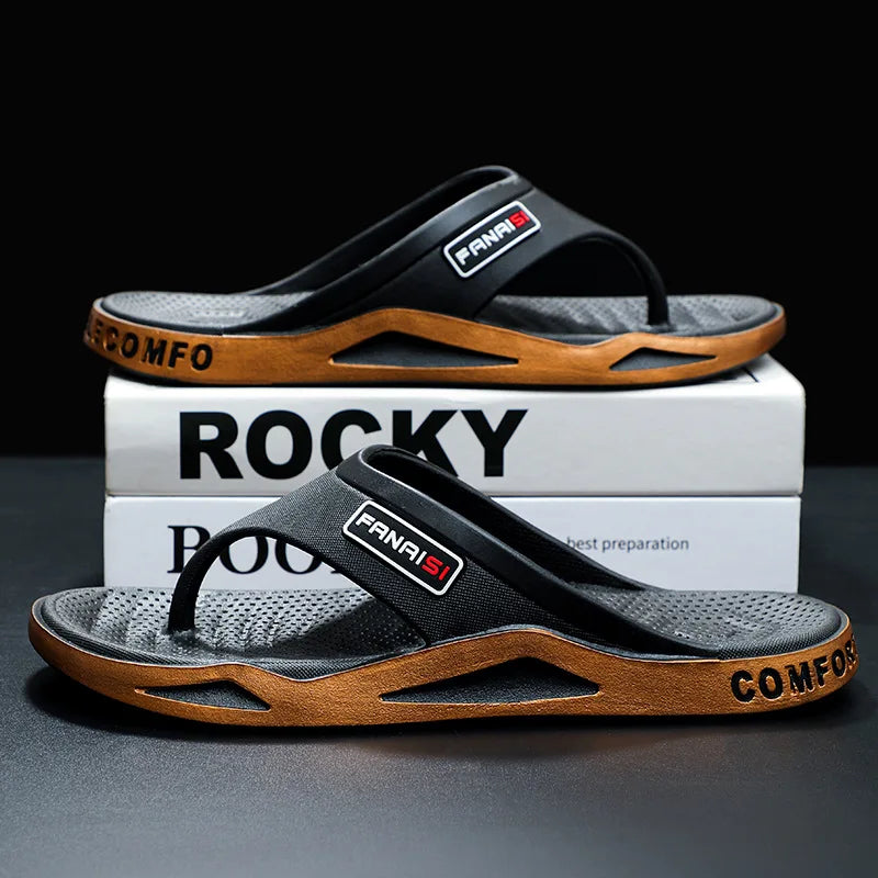2025 New summer men's sports outdoor fashion trend flip-flops PVC soft bottom home leisure comfortable beach sandals slippers