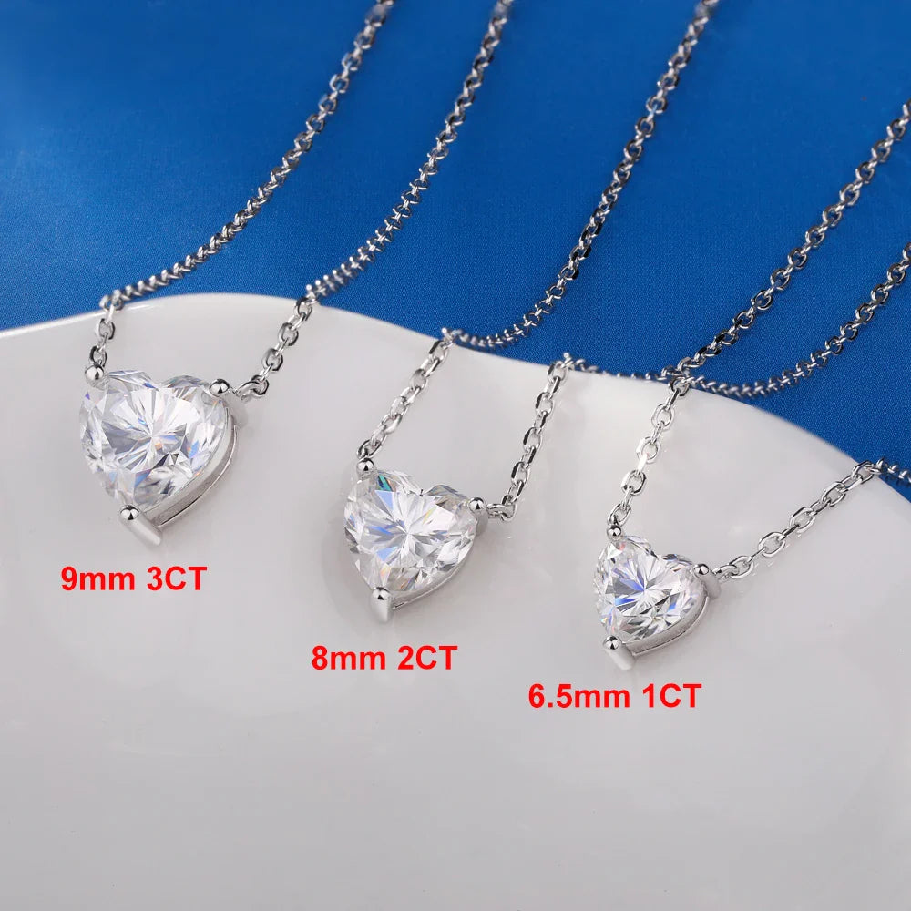 1-3Carat Heart Cut Moissanite Pendant Necklace for Women S925 Silver 18k Gold Plated Solitaire Necklace Jewelry Anniversary Gift