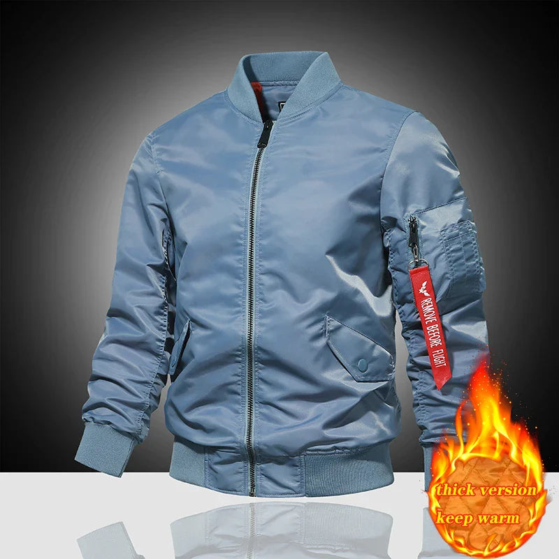 Spring and Autumn Winter Air Force MA1 Pilot Jacket Men's Solid Color Baseball Jacket Casual Thick Windproof Warm Cotton Jacket